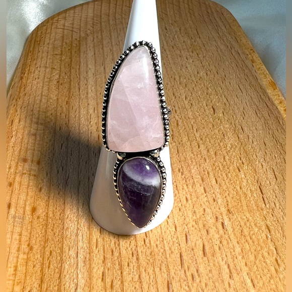 Jewelry - Rose Quartz & Amethyst 925 Double Ring Size 6.75